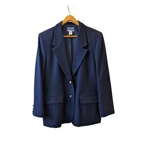 Vintage Pendleton Women's Navy Blue 100% Virgin Wool Blazer Jacket Sz 16